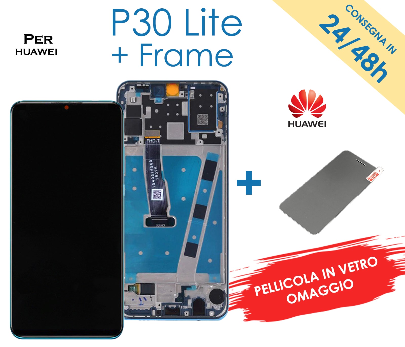 Display Schermo Lcd per Huawei P30 Lite Blu + Frame